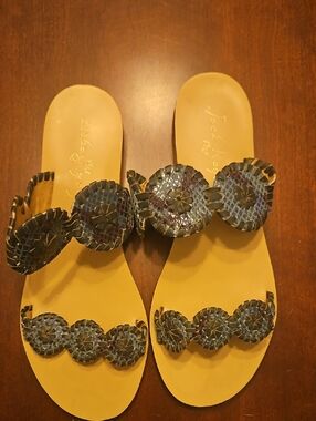 Jack Rogers Blue Braided Circular-Trim Slide Sandals